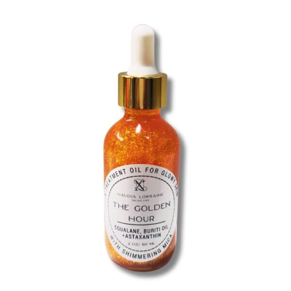 Golden shimmer body oil in glass dropper bottle – Golden Hour face and body oil for glowing skin