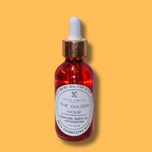 Golden shimmer body oil in glass dropper bottle – Golden Hour face and body oil for glowing skin