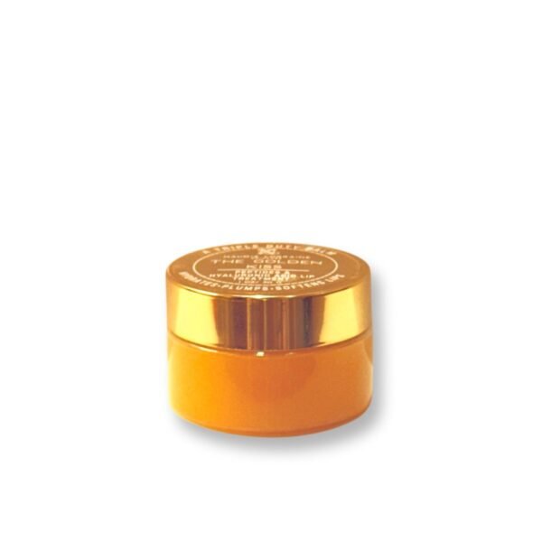 Golden Kiss botanical lip balm in gold jar – moisturizing overnight lip treatment with hyaluronic acid and peptides